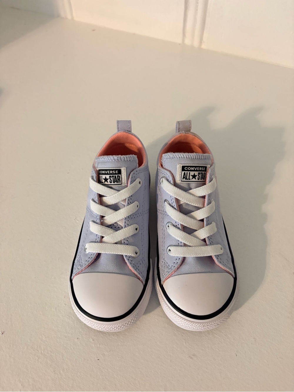 Converse Kids Lavender Canvas Low Top Sneakers with Pink Lining